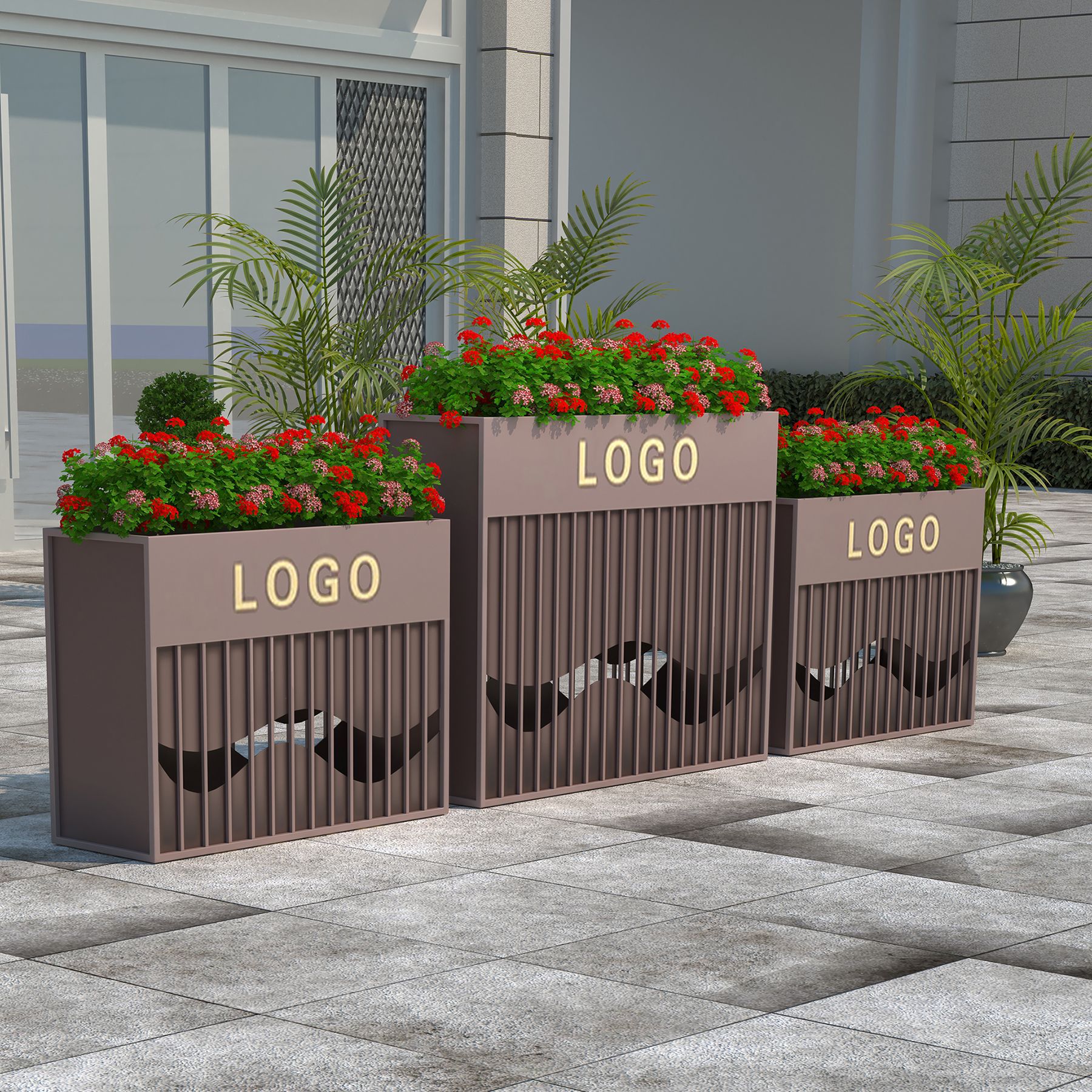 户外铁艺室外花槽长方形隔断长条花坛售楼部外摆围栏花盆定制花箱