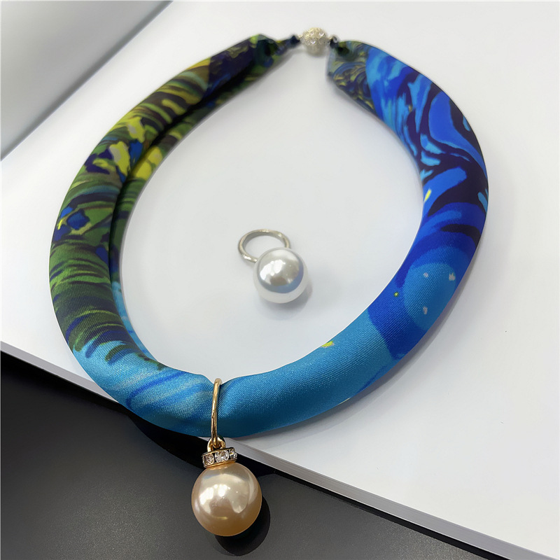 Sky Blue Fashion Classic Imitation Silk Pearl Pendant with Box Set Sunscreen Shawl Travel Outdoor Holiday Gift