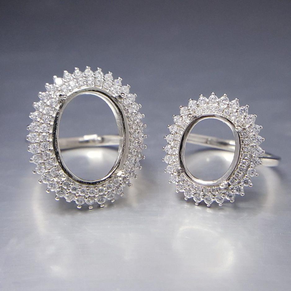 纯银戒托多规格时尚s银戒指空豪华围钻闪锆石彩宝石diy镶嵌配直销