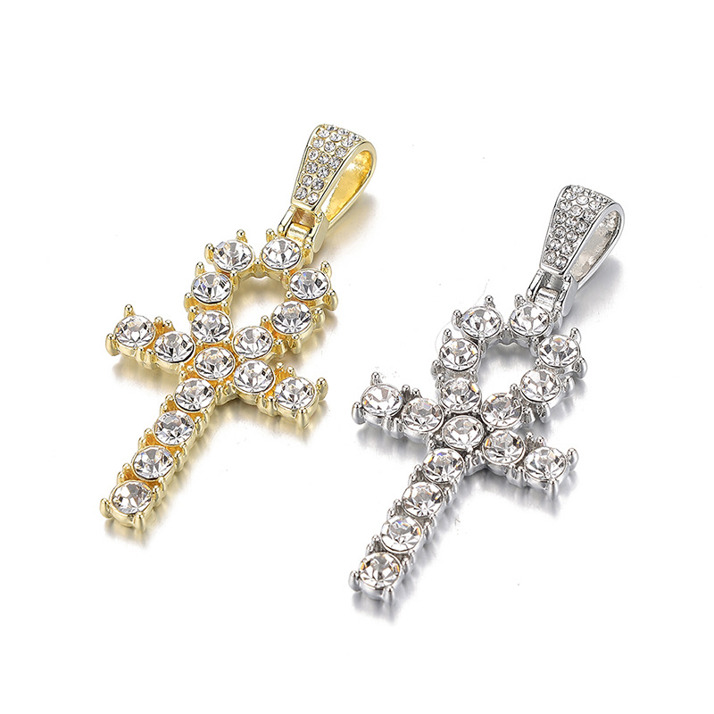 Temu Popular Cross Necklace Creative Design Alloy Full Diamond Cross Pendant Factory Wholesale