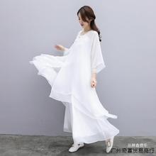 禅舞服装女套装风禅意仙女飘逸白色连衣裙茶服禅服大码两件套雪纺