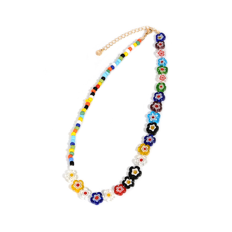 迪丽热巴同款项链琉璃彩色串珠项链女小众设计感新款锁骨链卫衣链