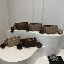 爆款棋盘格跨境三件套女包时尚潮流链条单肩腋下包迷你零钱包卡包
