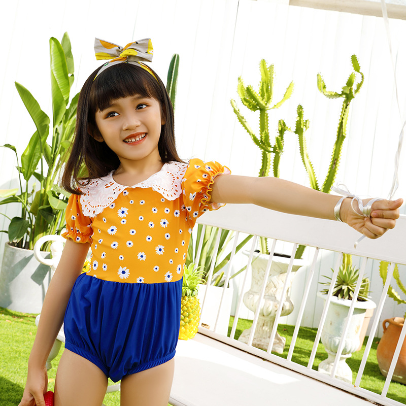 半袖儿童游泳衣女童防晒时尚拉链分体可爱中小大童三角泳装