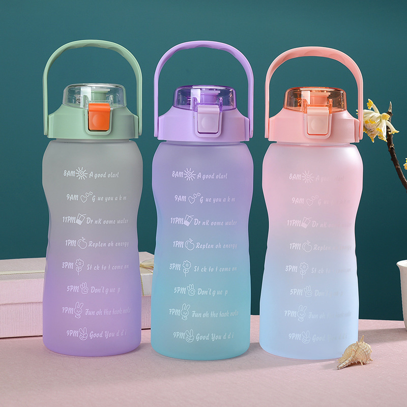 Large Capacity Outdoor Gradient Plastic Cup Summer PC Sports Bottle Frosted Sports Plastic Water Bottle Straw Cup Water Bottle