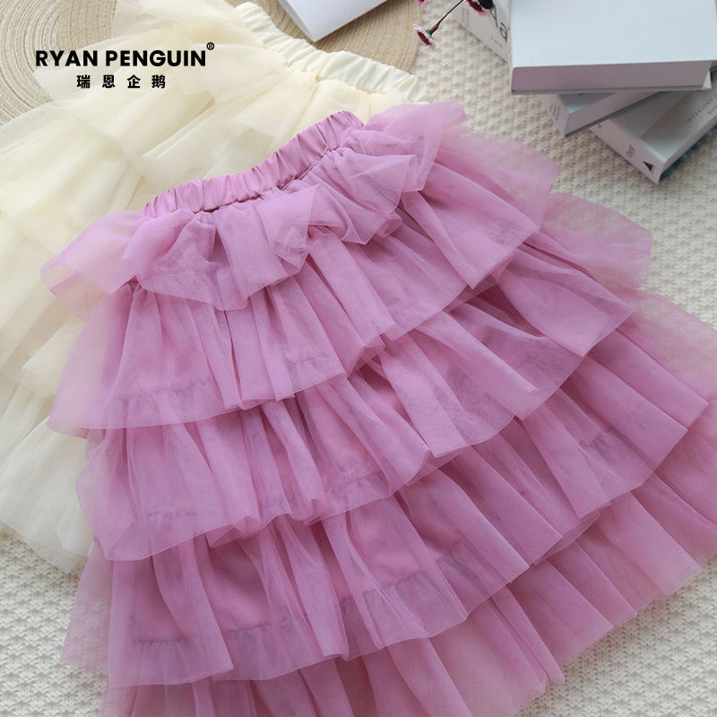 女童半身裙春夏季新款纯色蛋糕纱裙女孩洋气半身长裙-阿里巴巴