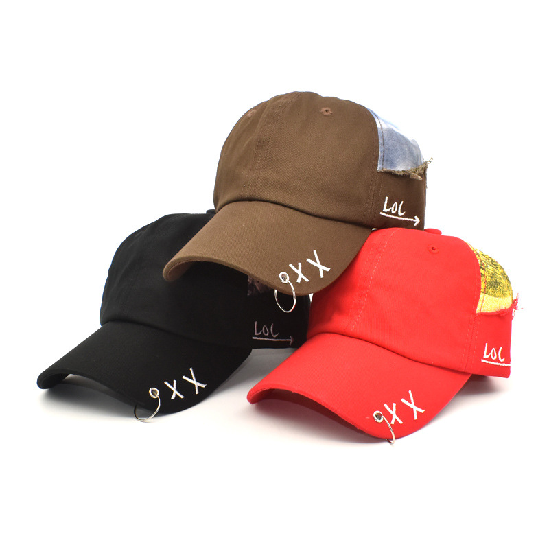 Foreign Trade Spring and Autumn New Women's Hat Iron Hoop Ripped Baseball Cap Korean Ins Peaked Cap Fashion Sun Hat Sun Protection