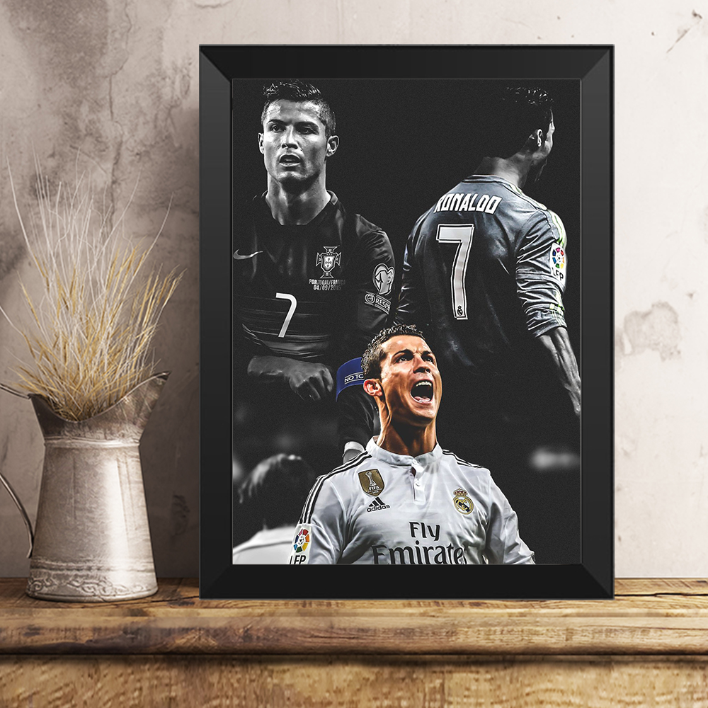 足球球星c罗装饰画 皇马尤文海报墙贴宿舍体彩店实木相框挂画摆台 图