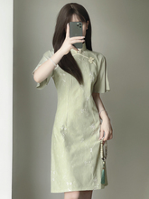 绿色蕾丝旗袍2023年夏季新款日常可穿年轻款少女小个子短款清新