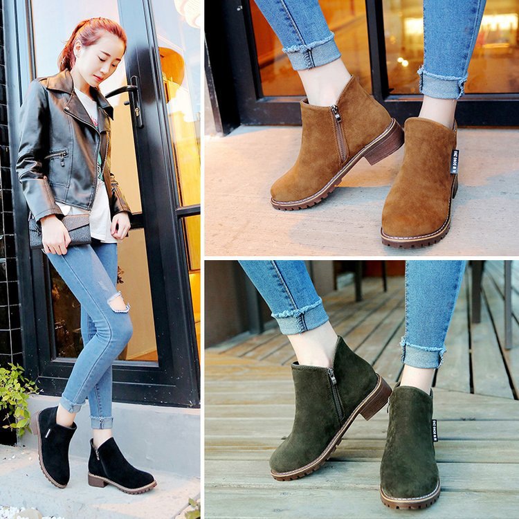 2013年冬季新款加绒短筒短靴女靴侧拉链外贸42大码女鞋马丁靴女