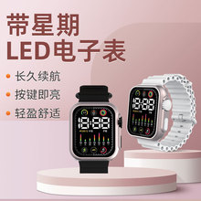 新款LED电子手表P7星期方形网红双按键科技感ins表带运动学生现货