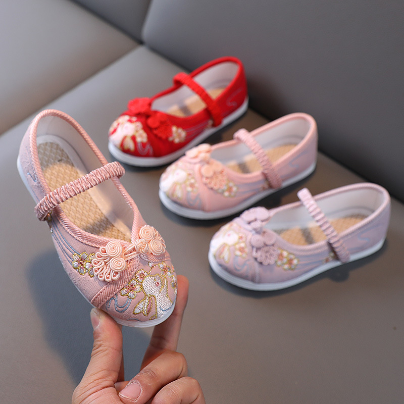 New Girls' Cloth Shoes Children's Embroidered Shoes Antique Shoes Old Beijing Traditional Cloth Shoes Children's Shoes Baby Princess Shoes for Han Chinese Clothing