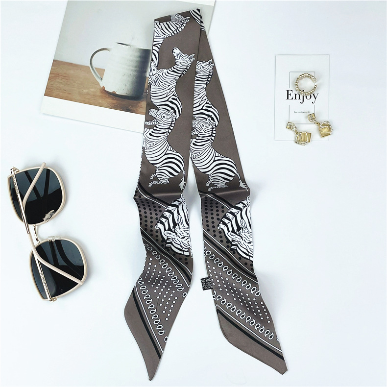 European and American Style Zebra Cartoon Scarf Women's Spring and Autumn Decorative Long Scarf Double Satin Tied Baby Scarf Ribbon
