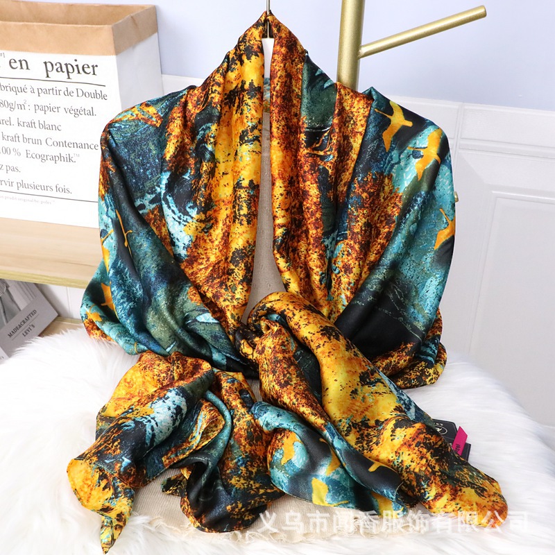 New TikTok Hot Selling Li Jin Satin Scarf Silk Scarf Women's All-Match Thin Autumn and Winter Decoration Scarf Outer Wear Cheongsam Shawl