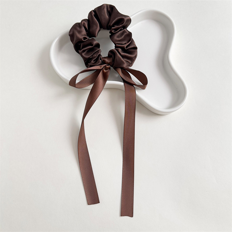 European and American Elegant Ribbon Girl's Double Ponytail Bow Ribbon Large Intestine Hair Band Female Satin Material Hair Tie Rope Rubber Band