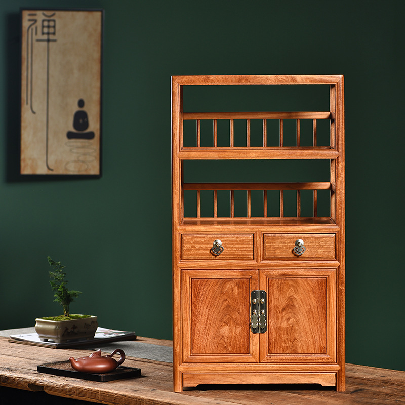 红木家具全缅甸花梨双层小书架家用中式书房书柜落地收纳架置物架