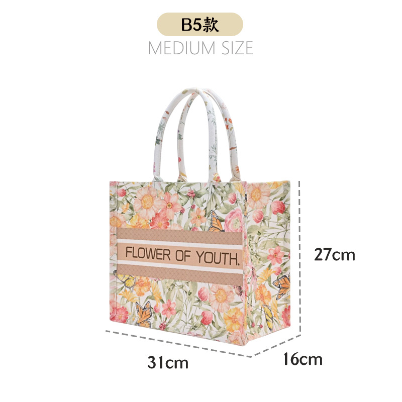 Canvas Bag Large Capacity Flower Butterfly Canvas Bag Factory Wholesale Women's Gift Handheld Canvas Tote Bag