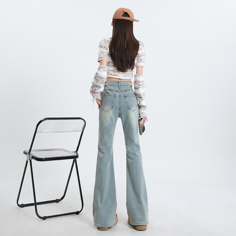 2024 Spring and Autumn New Skinny Jeans Women's Hot Girl High Waist Split Design Sense Slim Slimming Versatile Horseshoe Pants