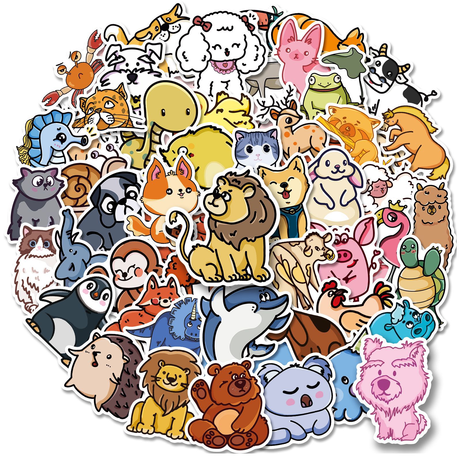 50张卡通动物贴纸 可爱萌宠动物卡通贴纸 儿童奖励贴文具水杯贴画