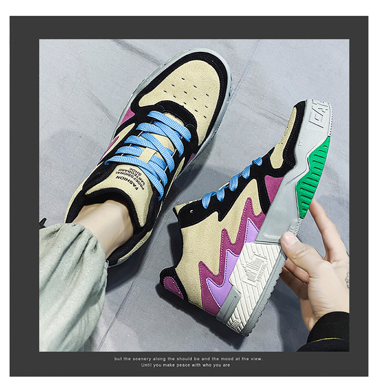 高帮板鞋男拼色2021年夏季新风尚透气潮鞋男韩版系带休闲运动男鞋