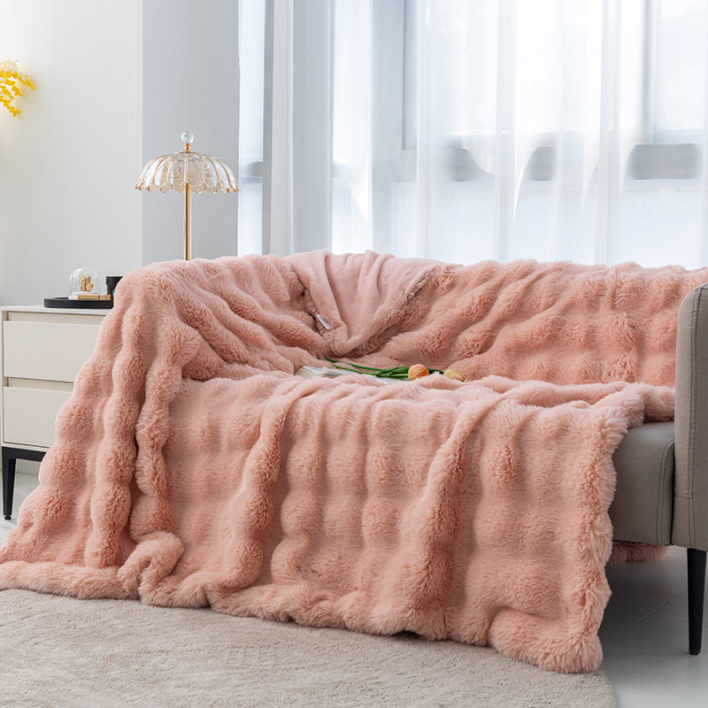 Tuscan Bubble Rabbit Blanket Imitation Rabbit Fur Sofa Cover Plush Premium Thick Blanket Office Winter Blanket