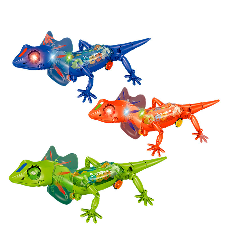 Cross-Border Motor Machine Lizard with Light Sound Effect Gear Rotating Boy Early Education Animal Model Toys Gift