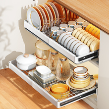 橱柜下碗架置物架柜内置分层推拉厨房碗碟碗盘收纳架抽拉储物拉篮