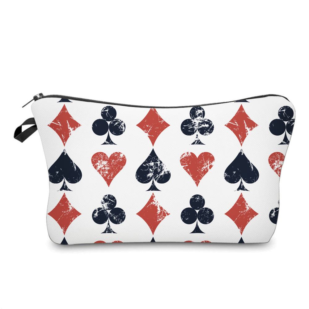 Amazon New Printed Waterproof Cosmetic Bag Playing Cards Dice Pattern Toiletry Storage Multifunctional Clutch