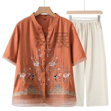 ZH棉麻套装女2023夏季薄款中国风复古风衬衫时尚两件