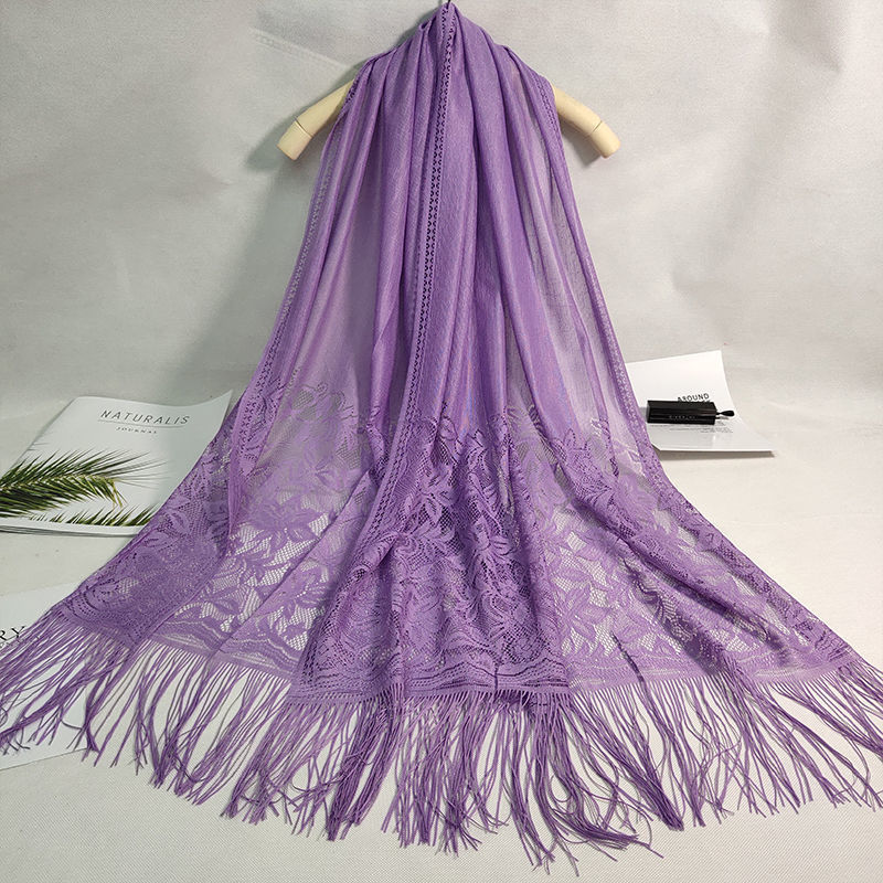 旗袍披肩百合花蕾丝围巾镂空提花丝巾流苏包头色纱巾演出晚宴批发