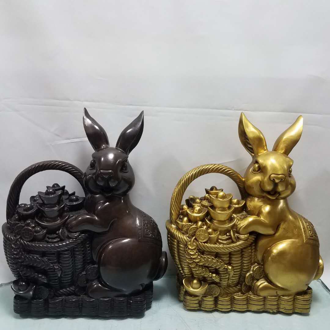 全铜富贵兔摆件福兔莲年生肖兔金钱兔招财兔家居玄关办公室装饰品