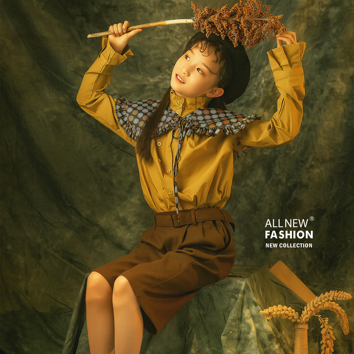 儿童摄影服装新款时尚10-12岁女孩个性复古写真影楼大童拍照衣服