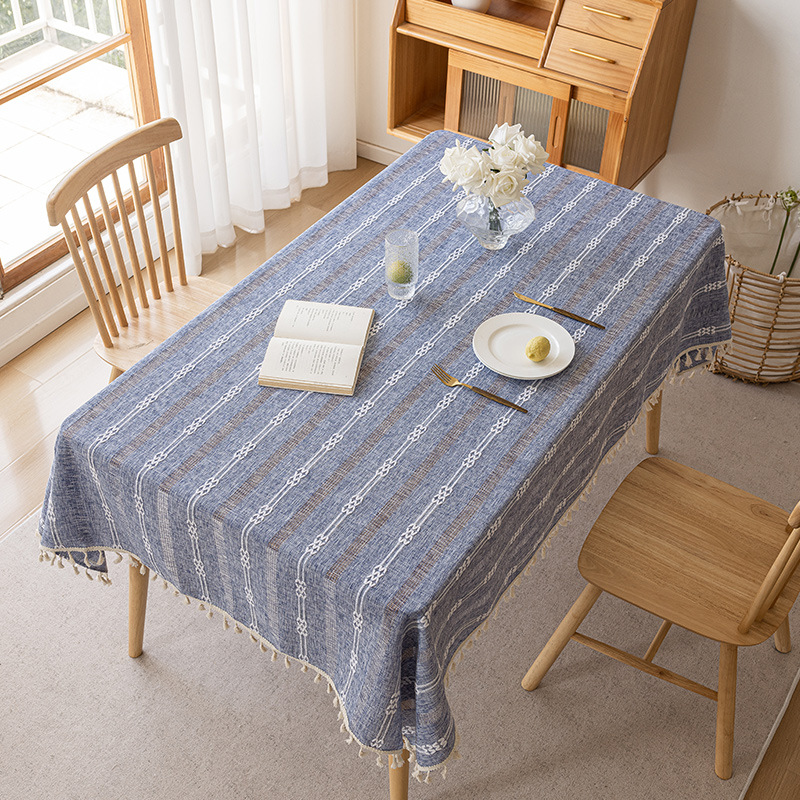 Home Small Fresh Dining Table Tablecloth New Ins Style Jacquard Ribbon Tassel Table Cloth B & B Fabrics Tablecloth Wholesale