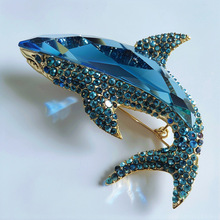 迪莉雪 保护海洋动物艺术品 高档蓝色水晶鲨鱼胸针 海外出口原单