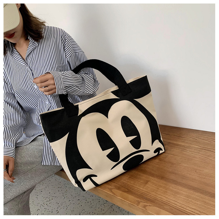 韩国东大门简约帆布包女 米奇米老鼠布袋ins大容量学生休闲单肩包