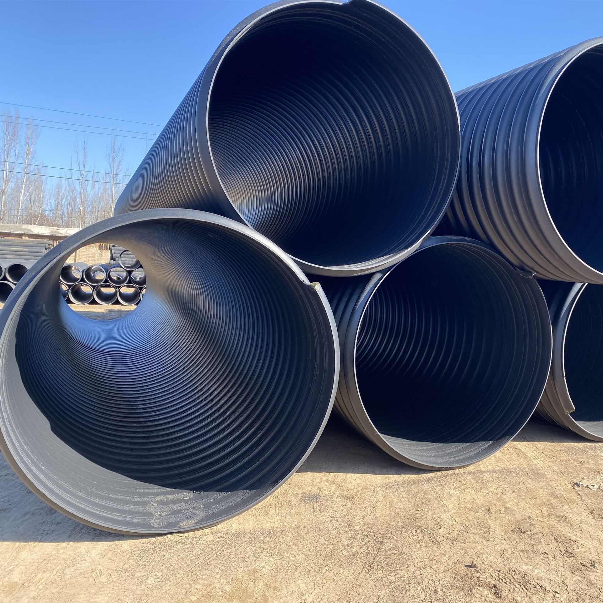 hdpe钢带增强螺旋波纹管厂家现货400 500口径钢带缠绕波纹管联塑