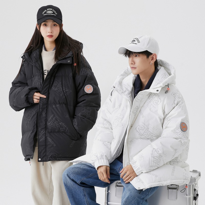 Feile Fish Couple down Coat 85% Duck down Long Cotton Coat Warm Men's Cotton-Quilted Coat Simple Outdoor Mountaineering Clothing