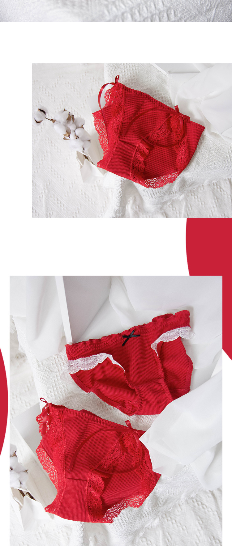 reme坊新年红系列中低腰少女内裤全棉本命年大红色日系甜美内裤女