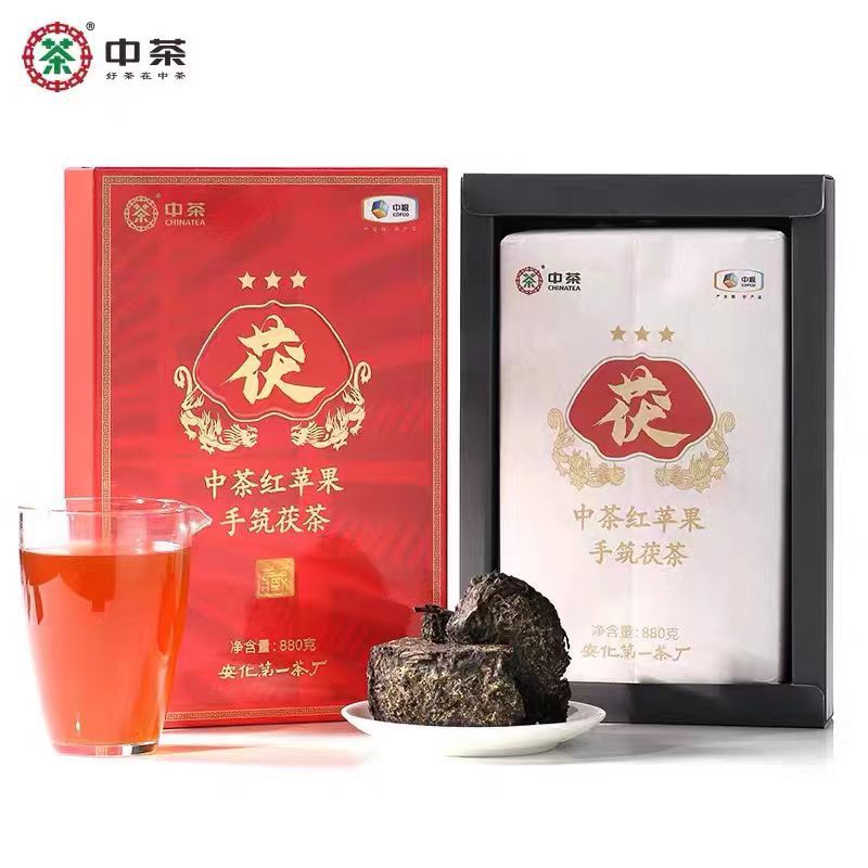 中粮中茶红苹果手筑金花茯砖茶百年木仓湖南安化黑茶880g限量版