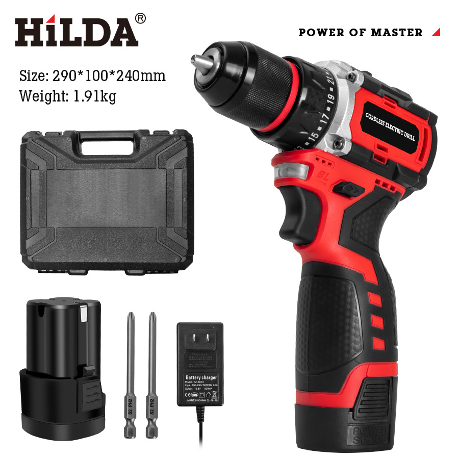 electric tool Hilda Brushless Lithium Electric Drill 16.8V Electric Drill Lock and Load Spray Large Capacity High Power Electric Hand Drill