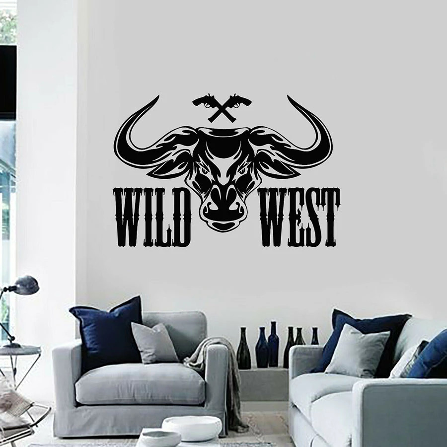 wild west狂野的西部牛头两把枪贴花decor跨境ebay速卖