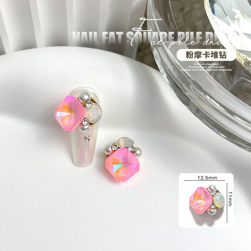 Manicure Macaron Mocha Fat Square Pile Rhinestone Fluorescent Candy Series Multi-Cut Surface 2022 New Diamond Decorations