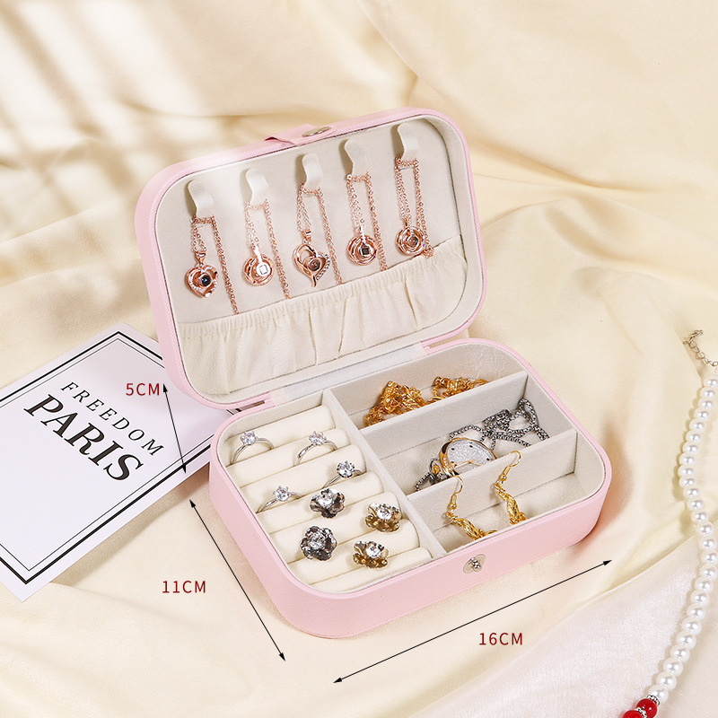 Jewelry Box Jewelry Storage Box Double-Layer Stud Earrings Ring Flannel Pu Jewelry Box Amazon Portable Jewelry Box Home