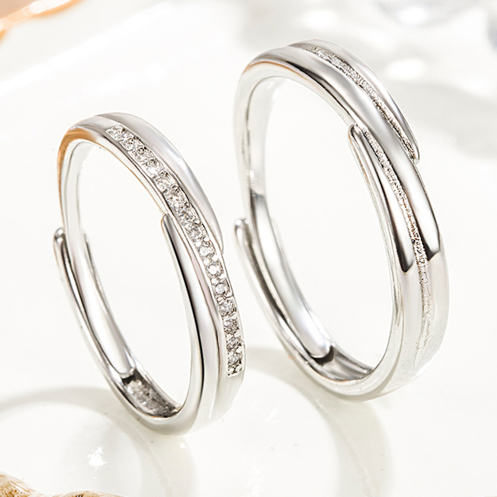 新款天作情侣对戒节日礼物轻奢饰品开口可调节镶钻设计女生气质