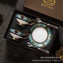 欧式骨瓷咖啡杯套装陶瓷高颜值水杯轻奢杯碟复古茶杯茶具加印LOGO