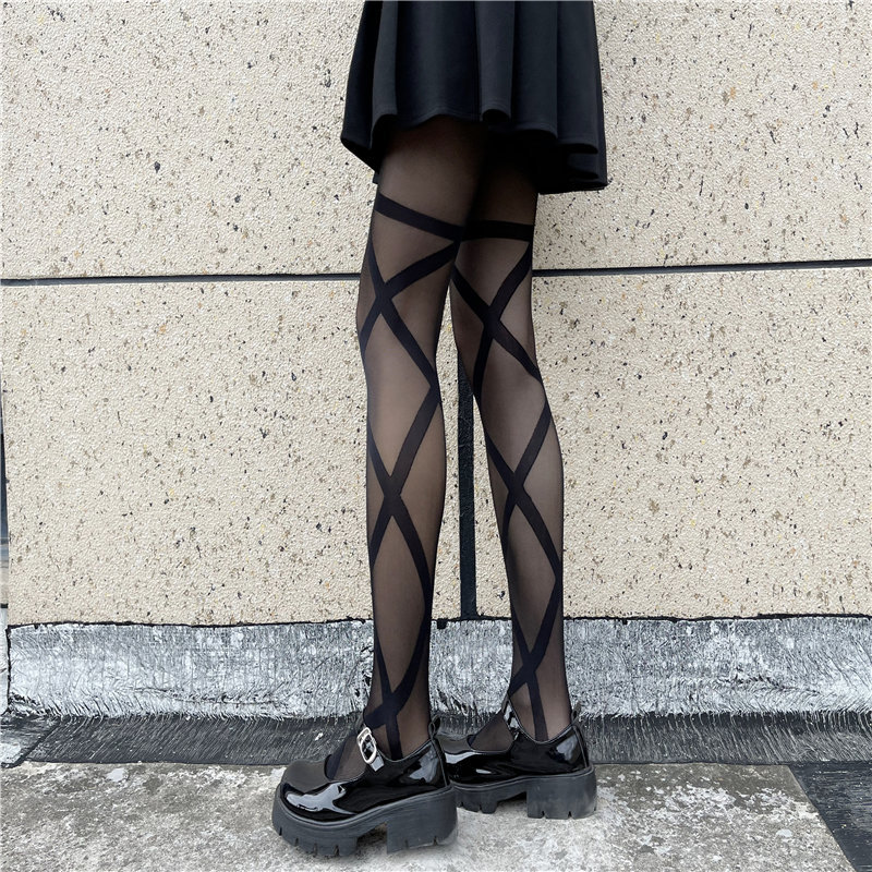 交叉绑带连裤袜子女jk性感黑丝辣妹黑色丝袜批发薄款防勾丝连裤袜
