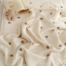 韩ins刺绣小熊兔子婴儿童纯棉盖毯春秋夏薄被包被出行抱毯