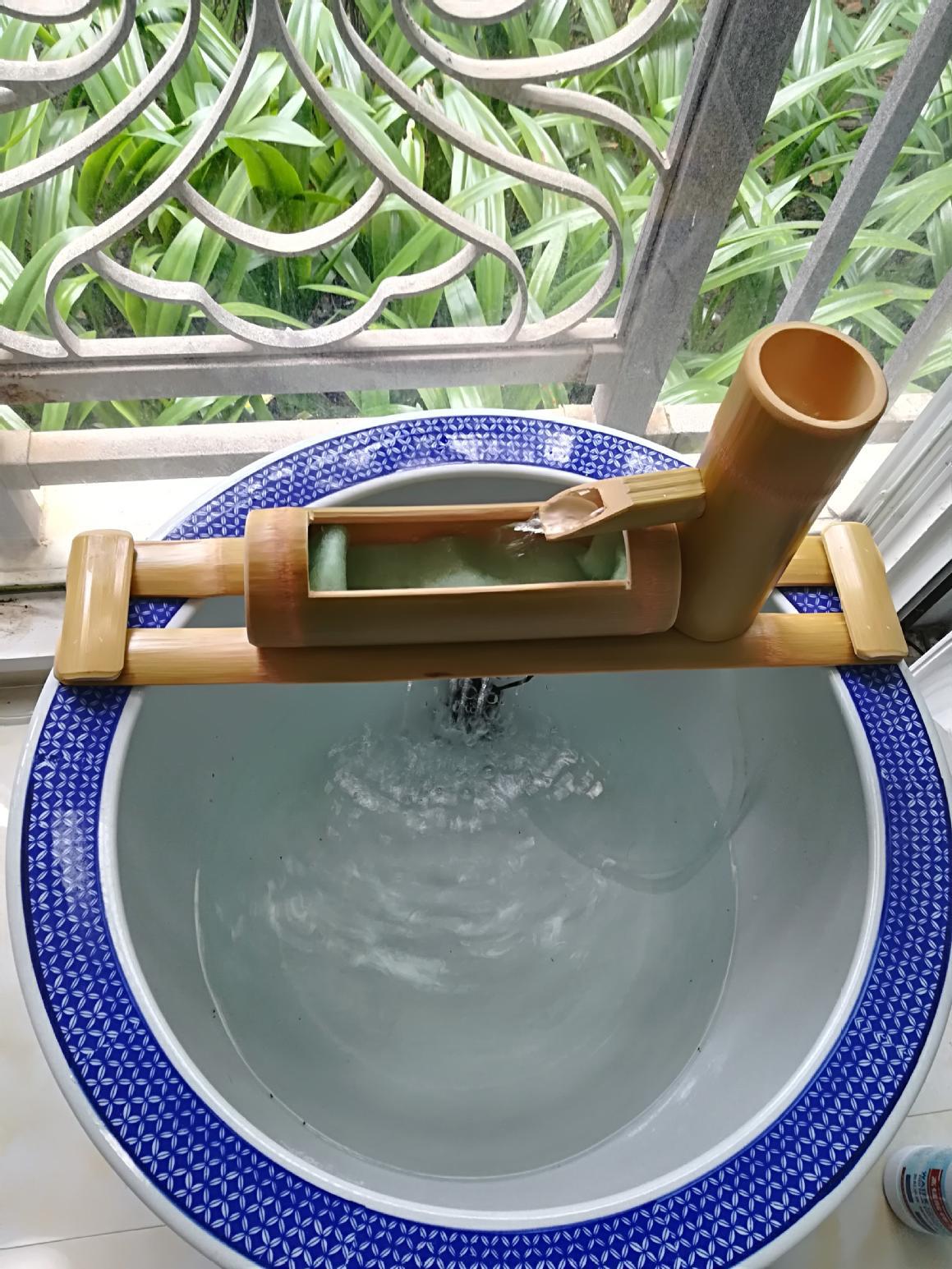 竹子流水 鱼缸过滤器 竹筒流水鱼缸石槽鱼池装饰摆件 竹子过滤器