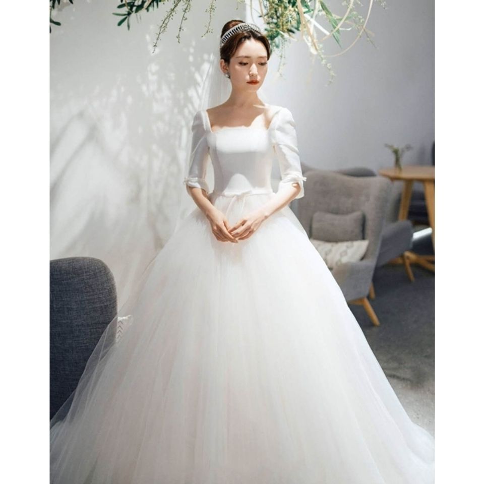结婚主持旅拍婚纱2020新款新娘主纱缎面欧式复古宫廷超仙梦幻纱裙