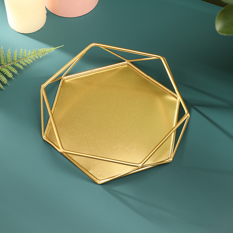 Nordic Ins Cosmetics and Jewelry Tray Geometric Glass Golden Tray Shooting Props Creative Ins Decoration Tray